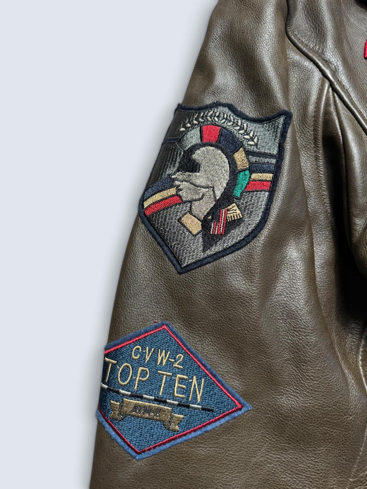 Jacket cuir cowhide flight G-1 Avirex LTD Japan exclusive Top Gun usn full patch brown 00’s - L