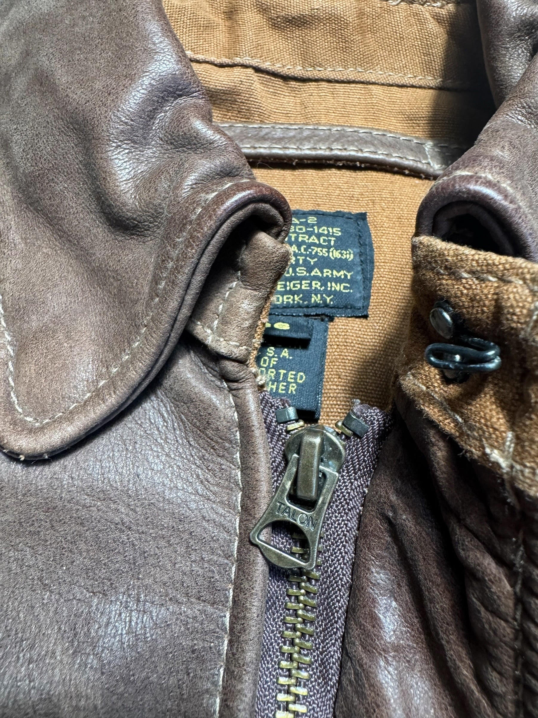 Jacket cuir cowhide flight A-2 Willis & Geiger usa usaf patch brown 90’s - 36 (S/M)