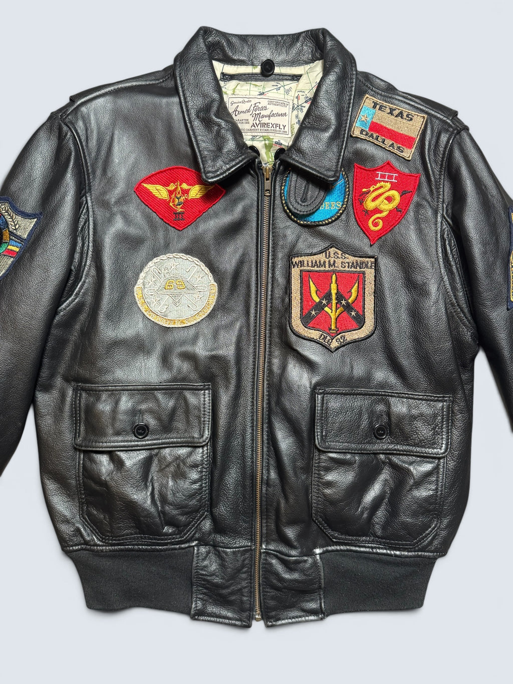 Jacket cuir cowhide flight G-1 Avirex Fly Japan exclusive Top Gun usn full patch black - M/L