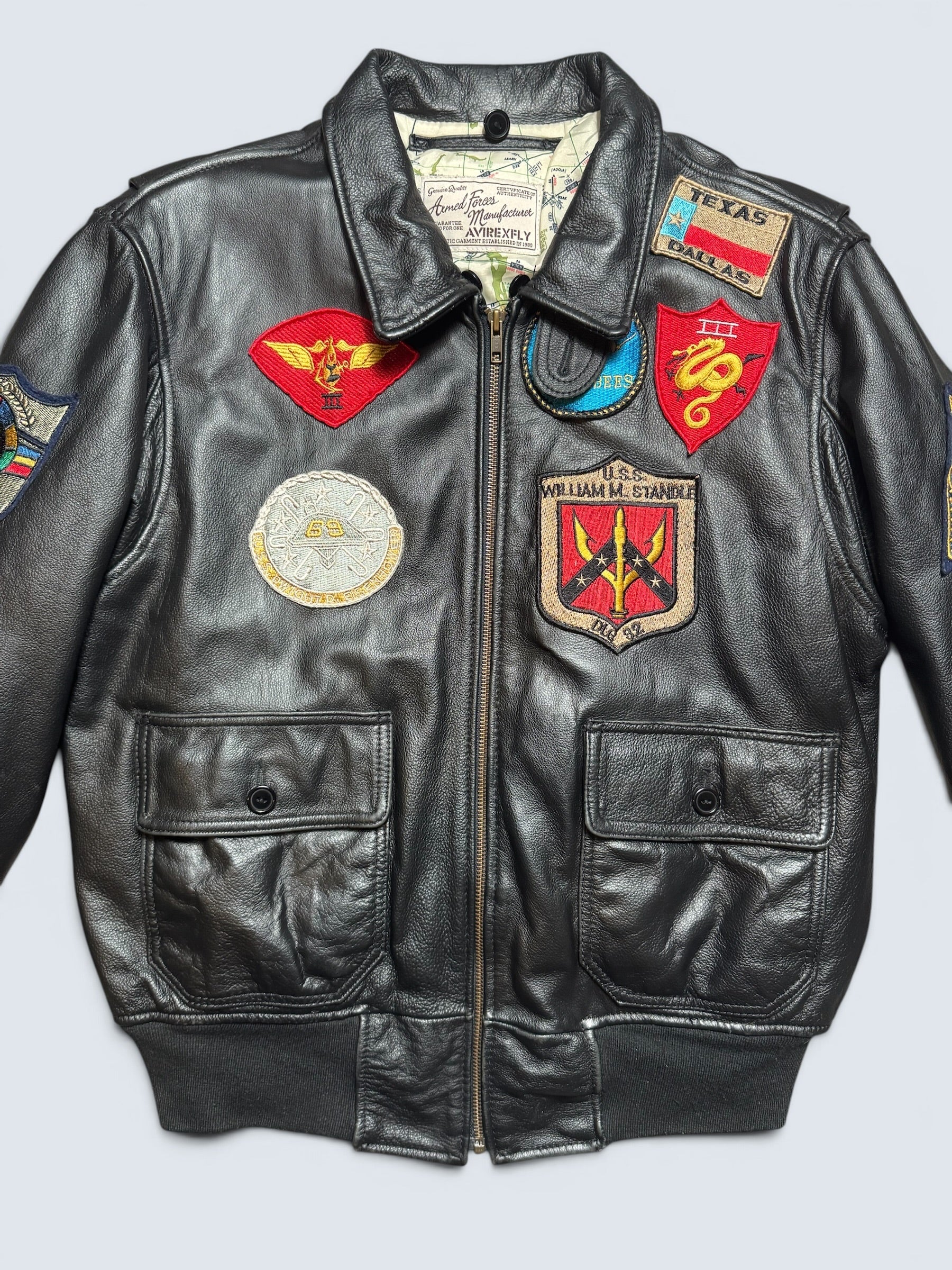 Jacket cuir cowhide flight G-1 Avirex Fly Japan exclusive Top Gun usn full patch black - M/L