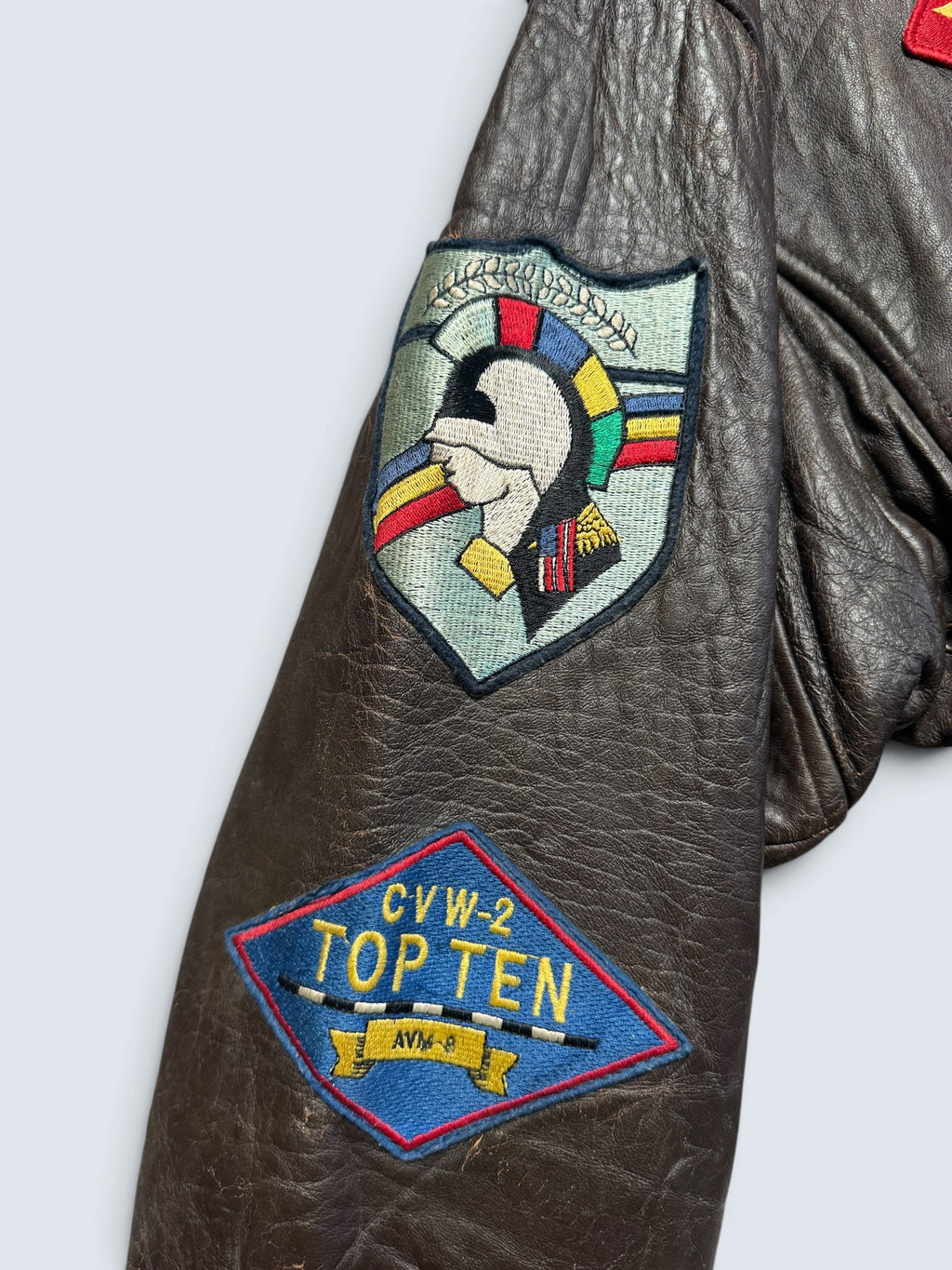 Jacket cuir cowhide flight G-1 Avirex Top Gun usn full patch black vintage 90’s - S/M