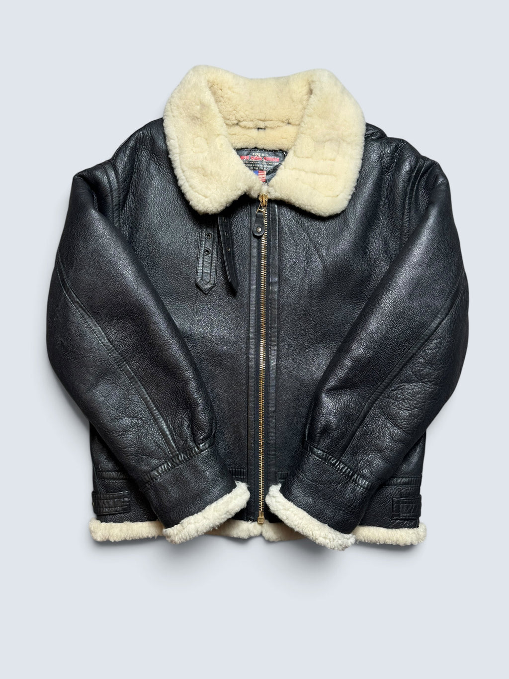 Jacket cuir bomber flight shearling B-3 Wind Armor usaf black vintage 90’s - M