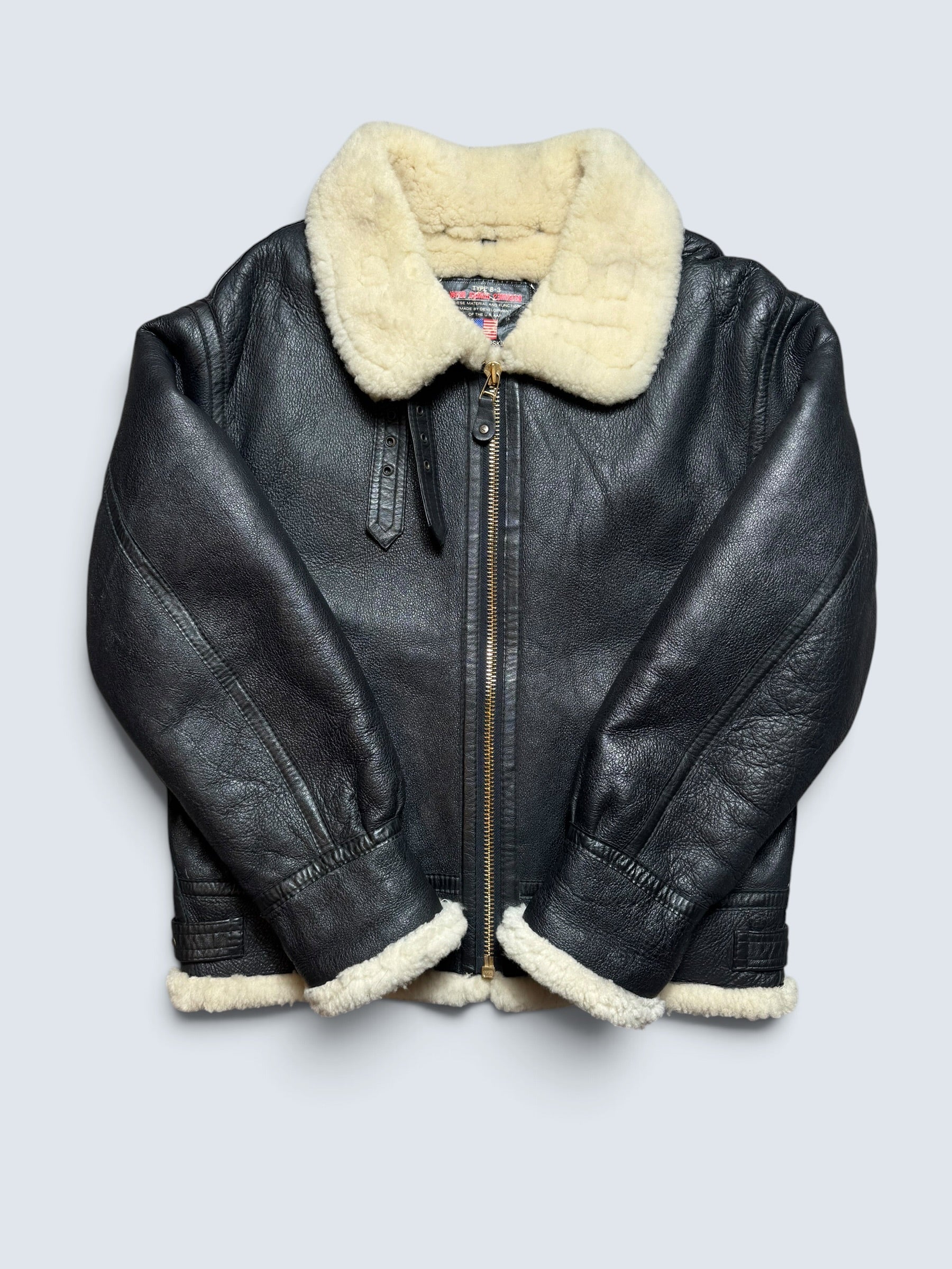 Jacket cuir bomber flight shearling B-3 Wind Armor usaf black vintage 90’s - M