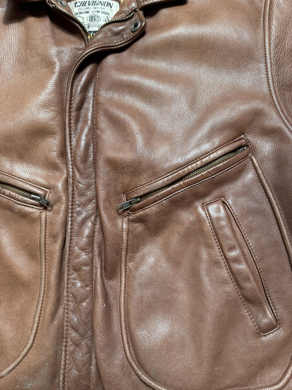Jacket cuir cowhide flight bomber G-2 Chevignon Flying wear brown 80’s - L