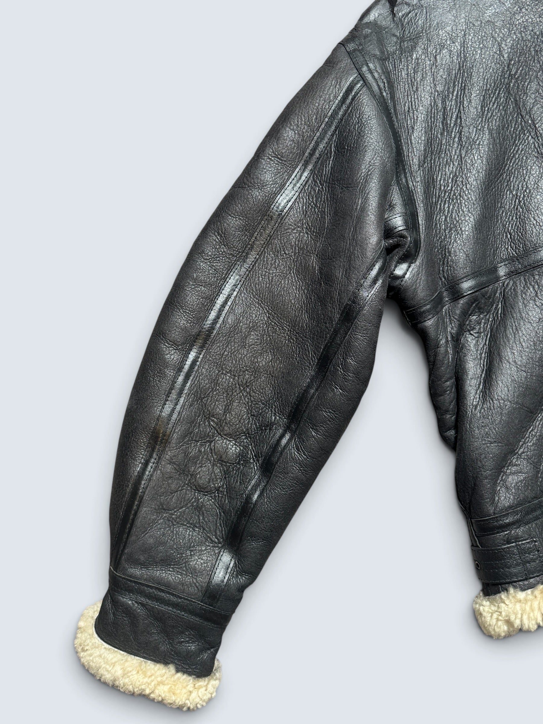 Jacket cuir flight shearling B-3 Octopus Army usaf black vintage 1992 - 38 (S)