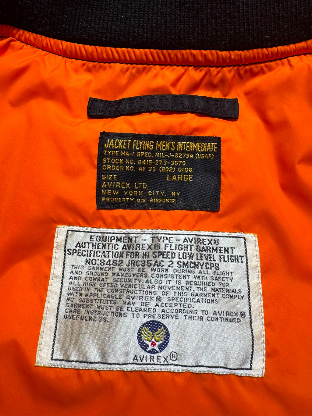 Jacket fly usaf intermediate ma-1 technical zip Hangar 75 Avirex Itd Japan exclusive black - M/L