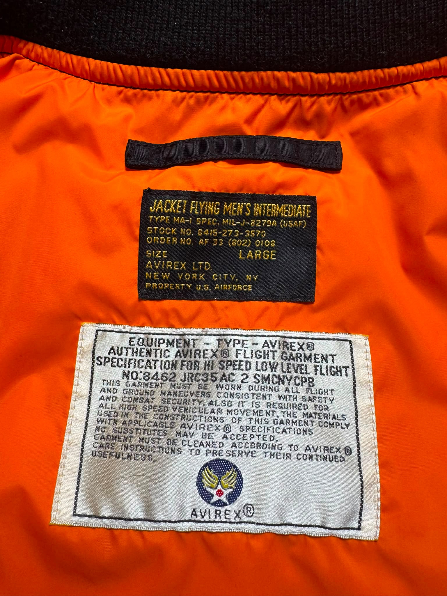 Jacket fly usaf intermediate ma-1 technical zip Hangar 75 Avirex Itd Japan exclusive black - M/L