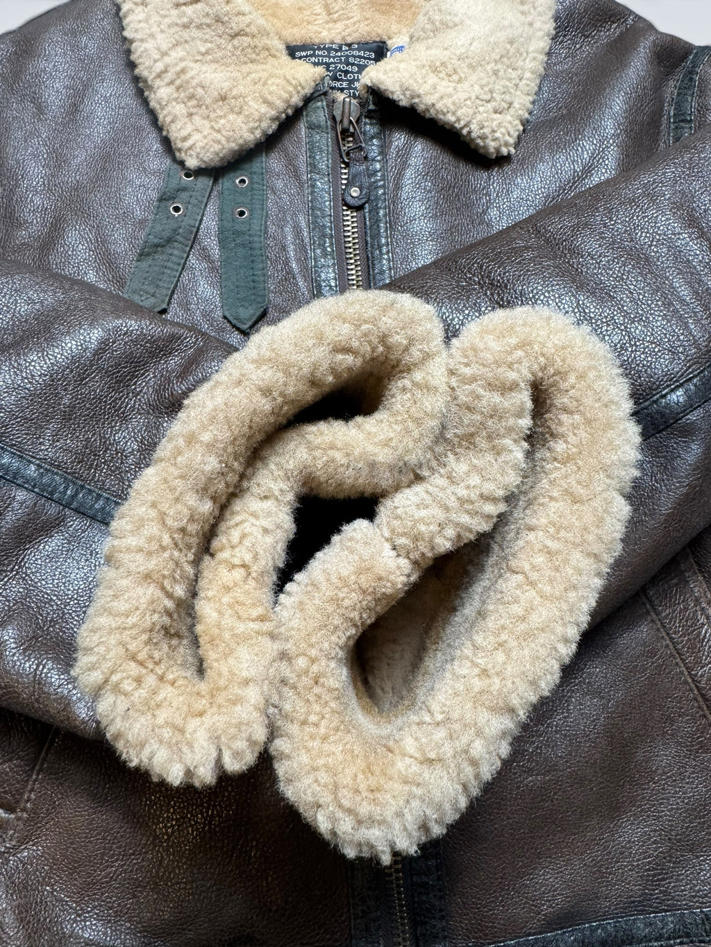 Jacket cuir bomber flight shearling aviator B-3 usaf brown vintage 80’s - L