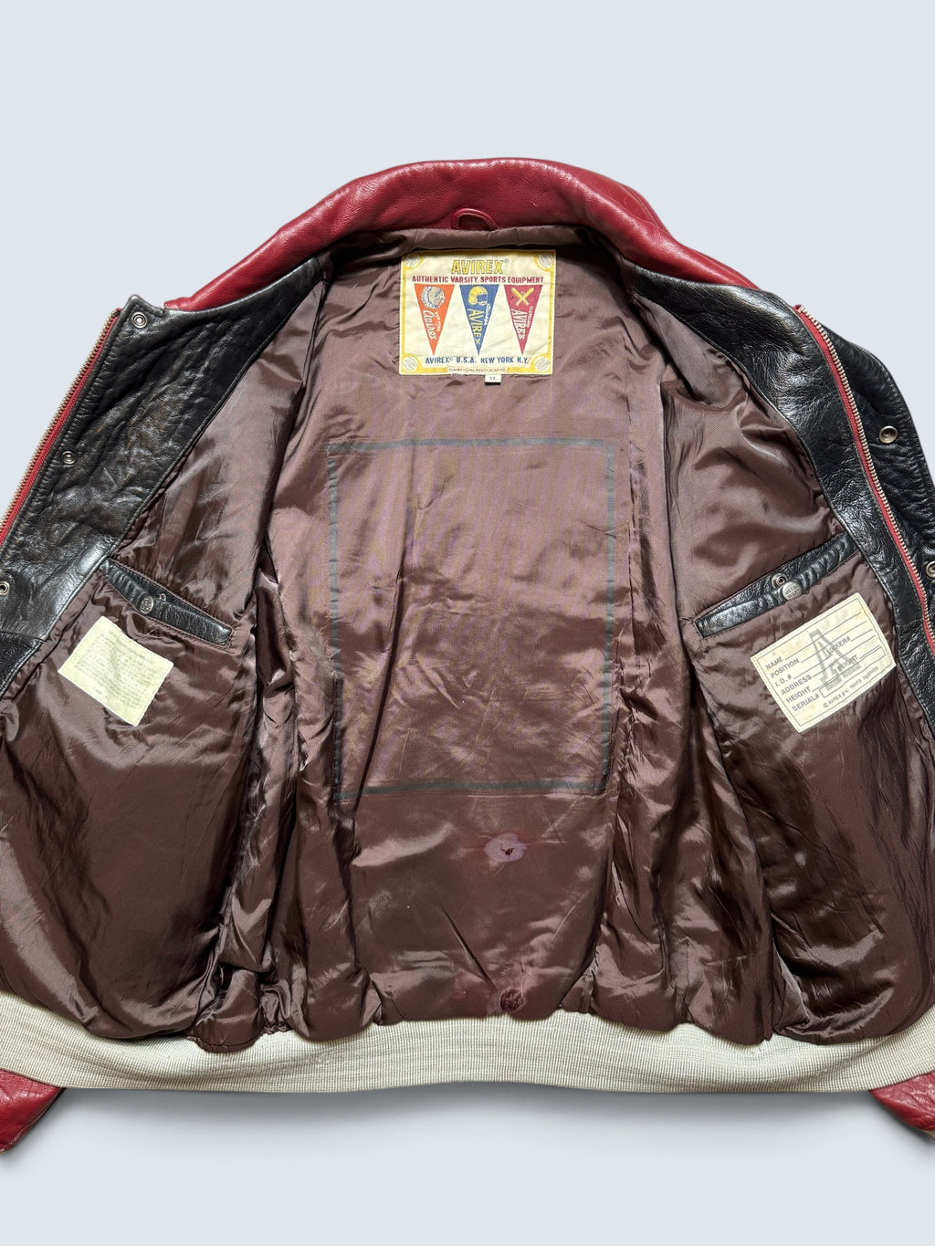 Jacket cuir cowhide varsity sport Avirex superbike team usa burgundy vintage 90's - XL