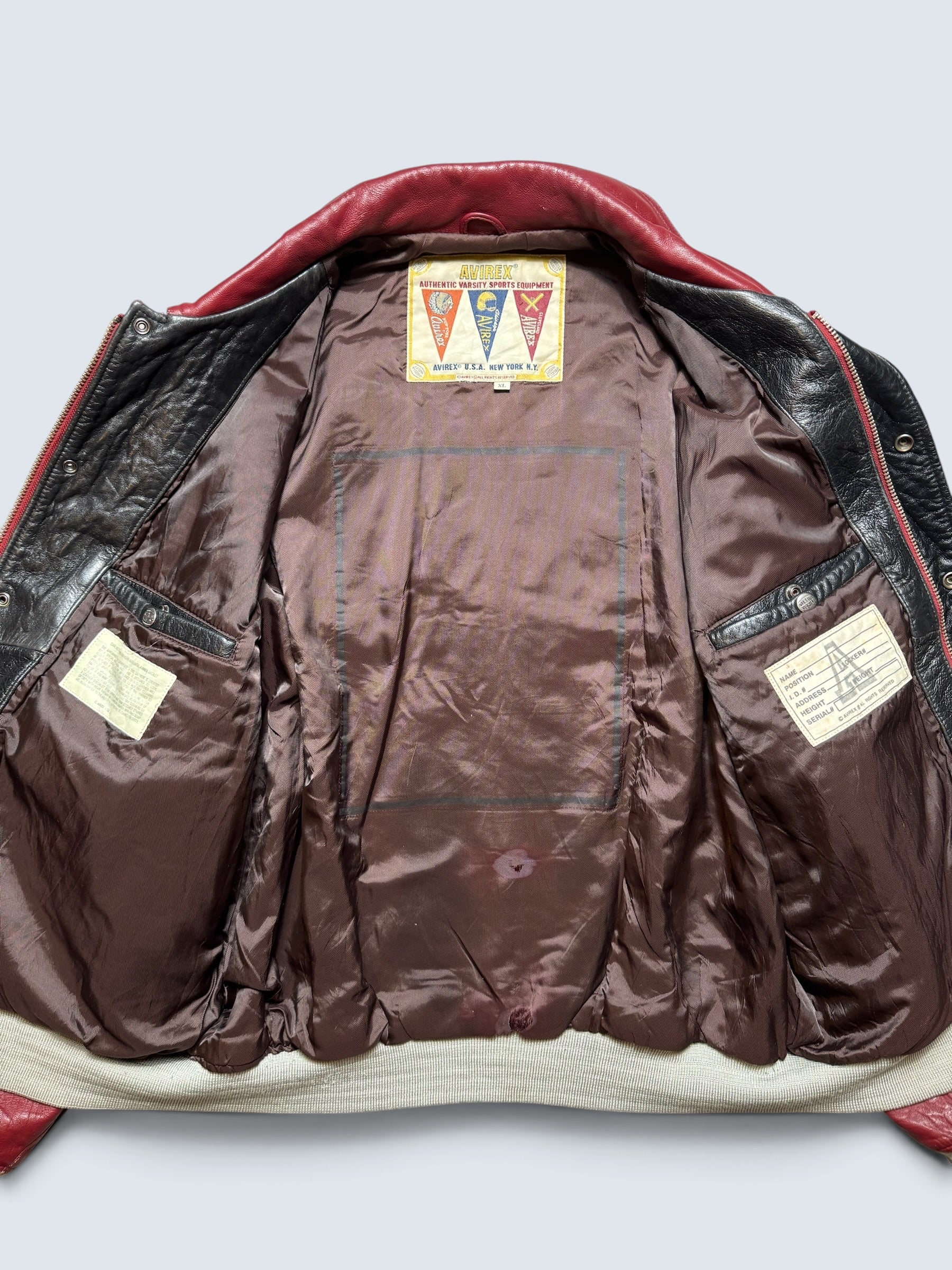 Jacket cuir cowhide varsity sport Avirex superbike team usa burgundy vintage 90's - XL