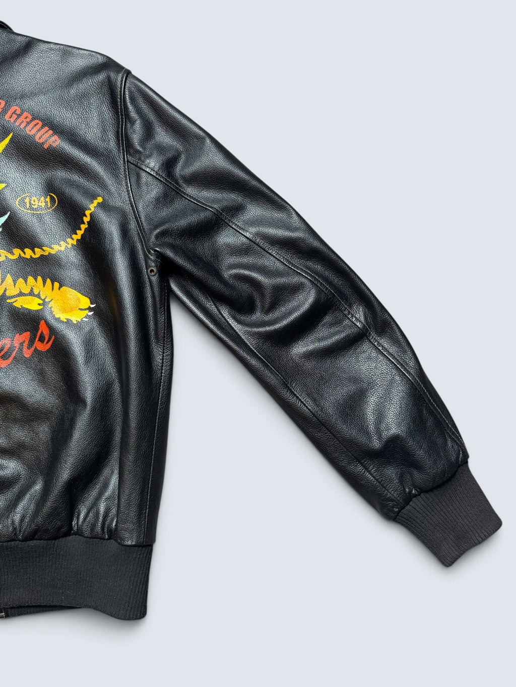 Jacket cuir flight A-2 Willis & Geiger patch & nose art flying tigers usaf black 00's - M
