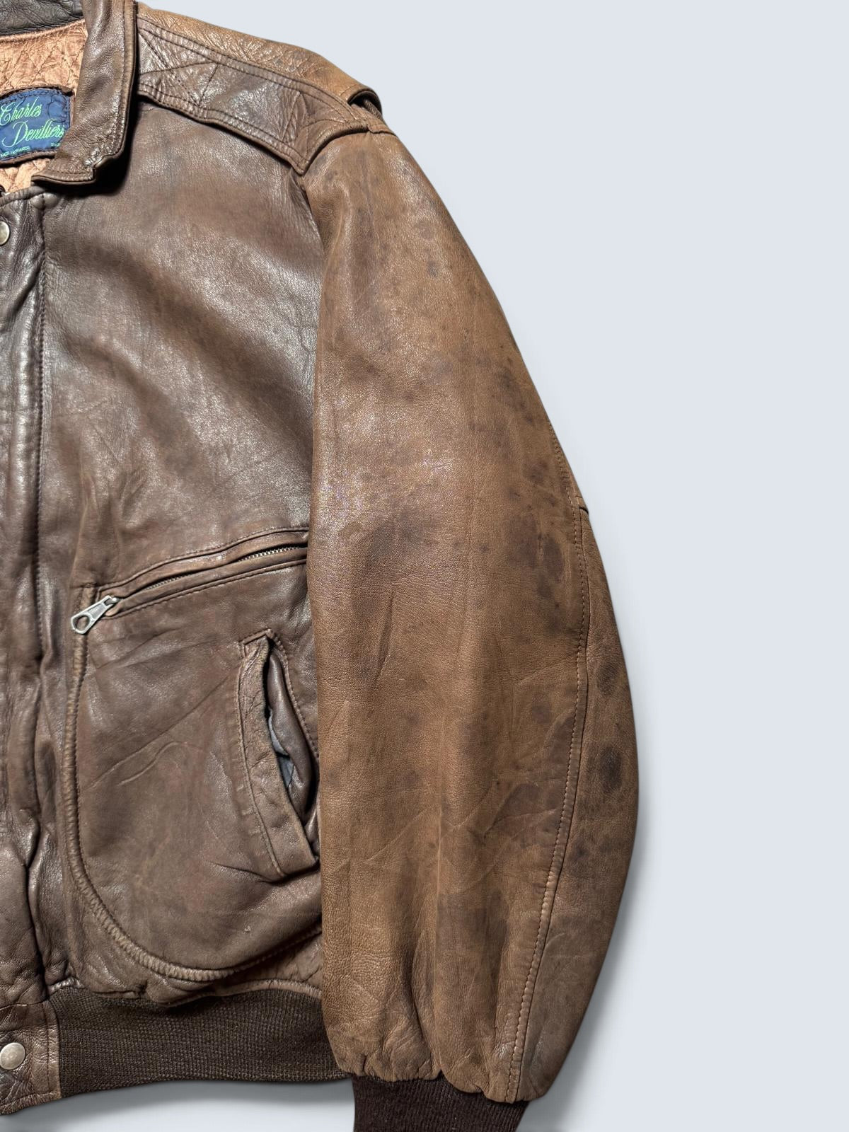 Jacket cuir flight pilot Charles Devilliers G-2 made in France brown vintage 80’s - L