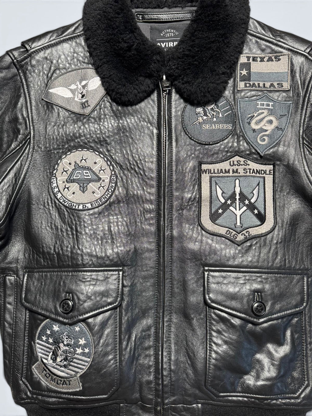 Jacket cuir cowhide flight G-1 Avirex Japan exclusive Top Gun usn full patch black - M/L