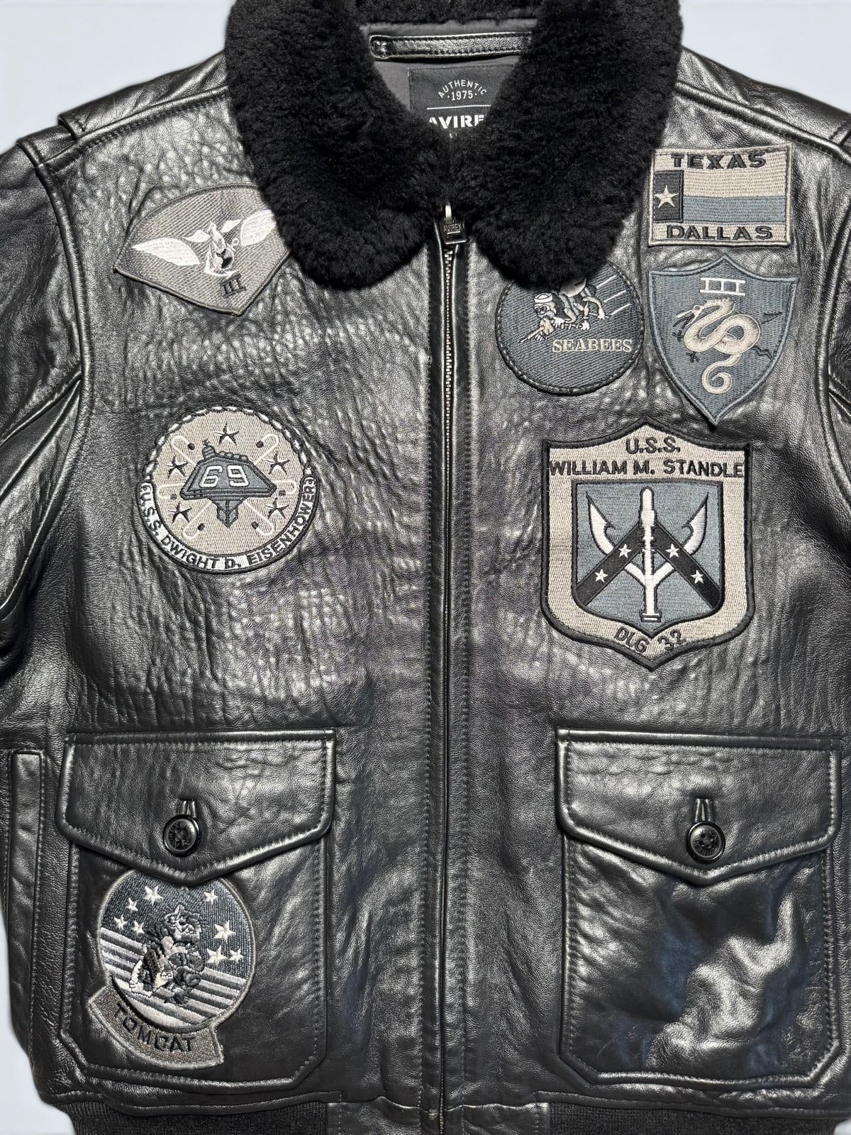 Jacket cuir cowhide flight G-1 Avirex Japan exclusive Top Gun usn full patch black - M/L