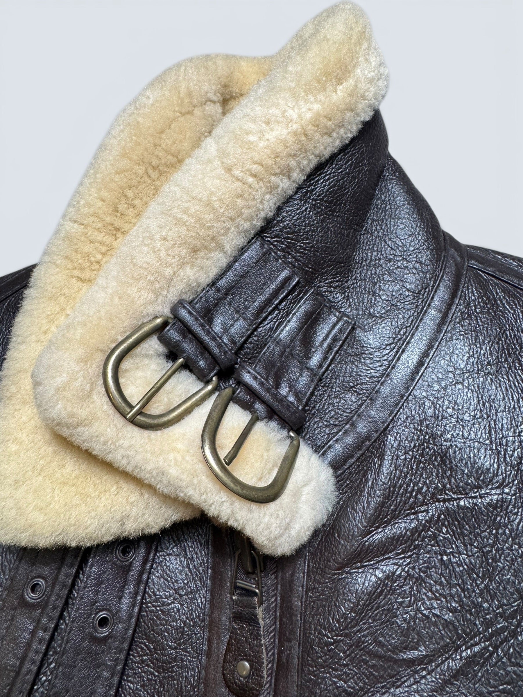 Jacket cuir bomber flight shearling aviator B-3 usaf black vintage 90’s - L
