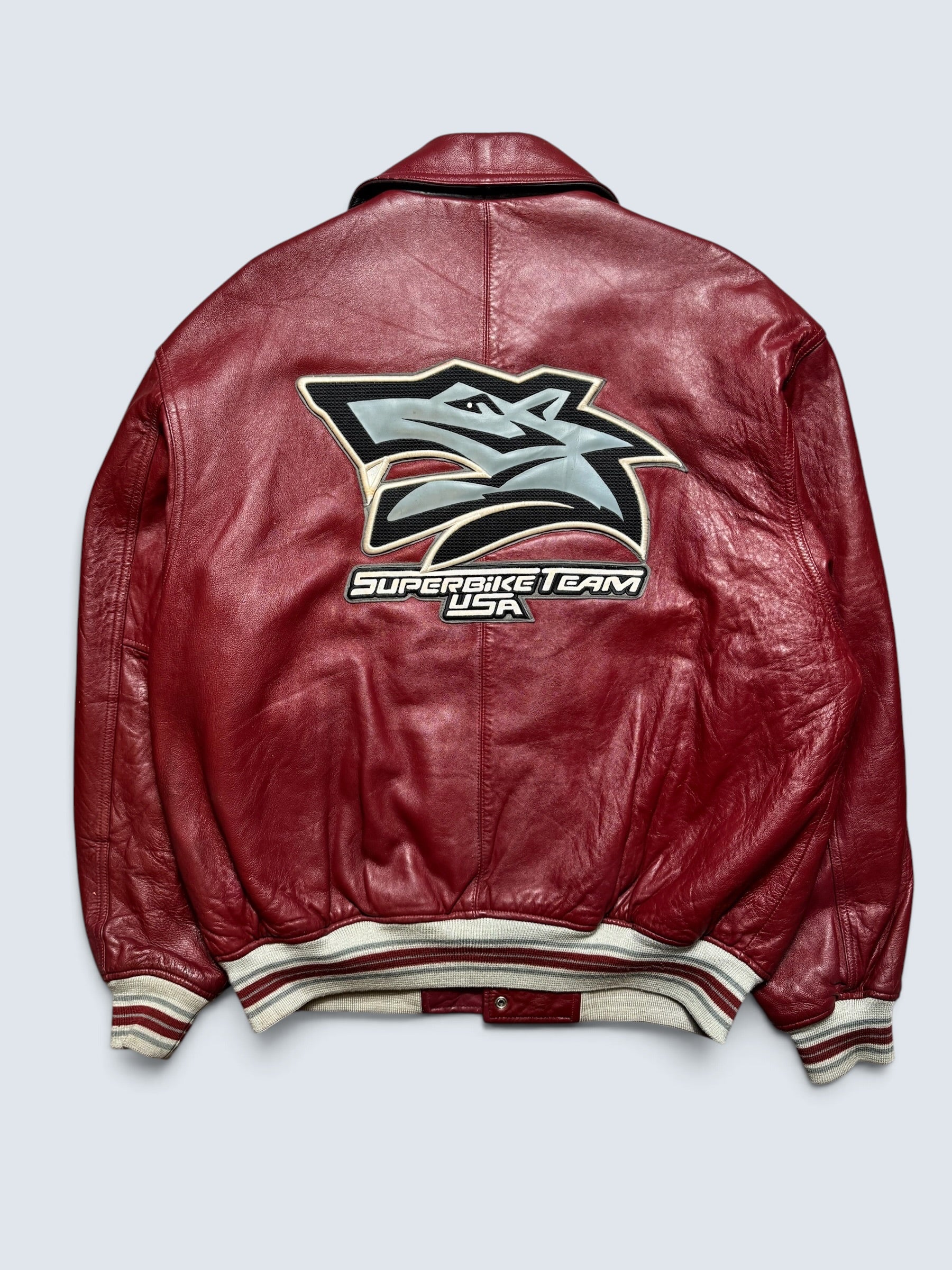 Jacket cuir cowhide varsity sport Avirex superbike team usa burgundy vintage 90's - XL