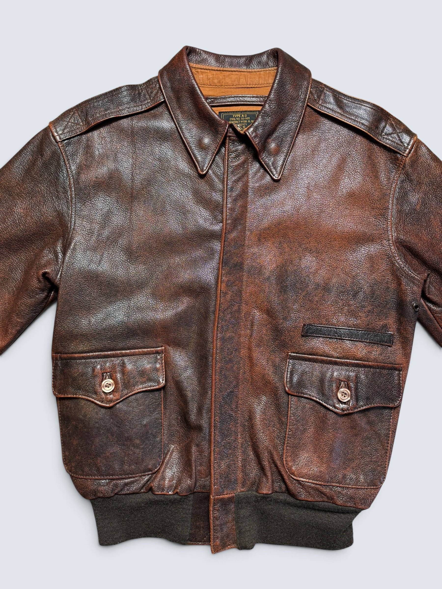 Jacket cuir cowhide flight A-2 Avirex Fielders Choice usaf nose art brown 80’s - 38 (M)