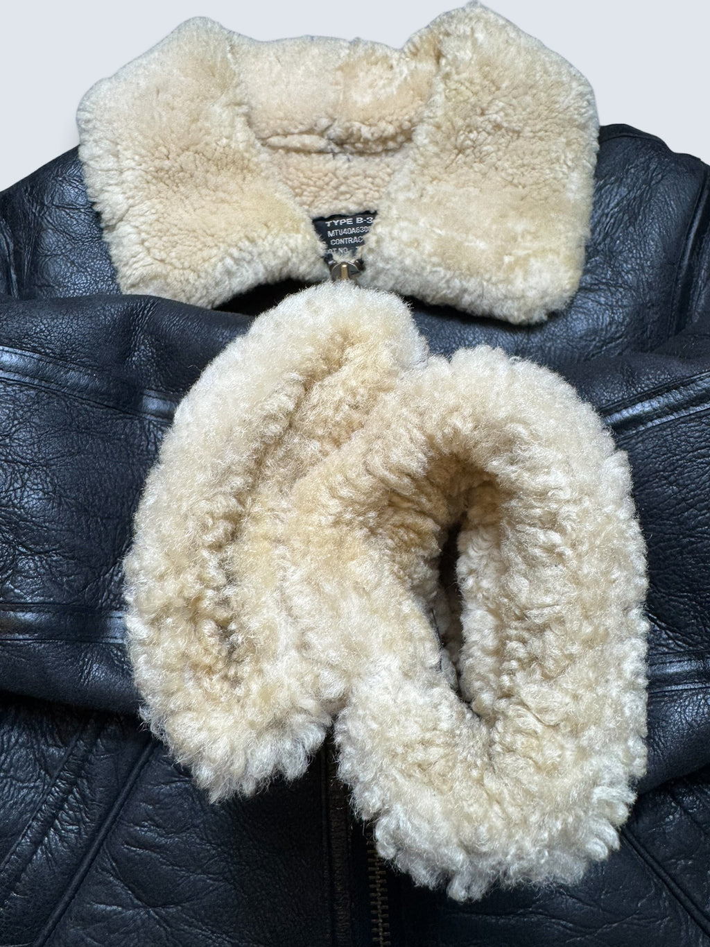 Jacket cuir flight shearling B-3 Octopus Army usaf black vintage 1992 - 38 (S)