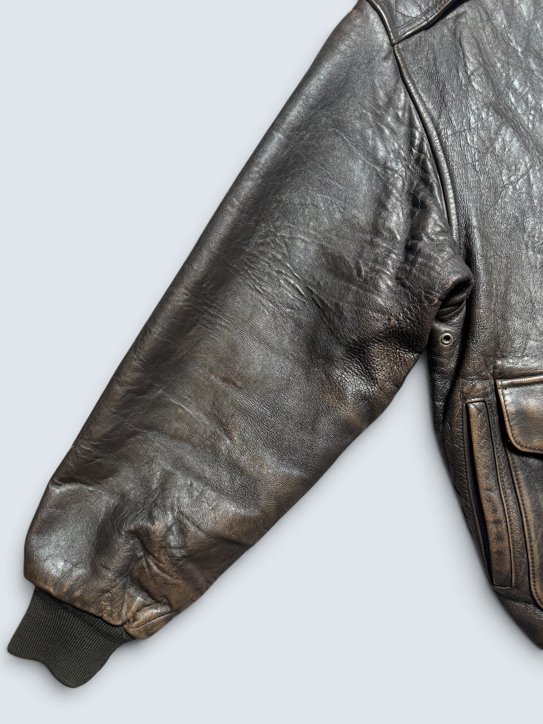 Jacket cuir cowhide flight A-2 Avirex usaf Glenn Millers nose art black 1998 - XL