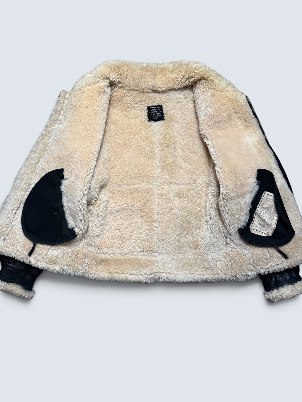 Jacket cuir flight shearling B-3 Octopus Army usaf black vintage 1992 - 38 (S)