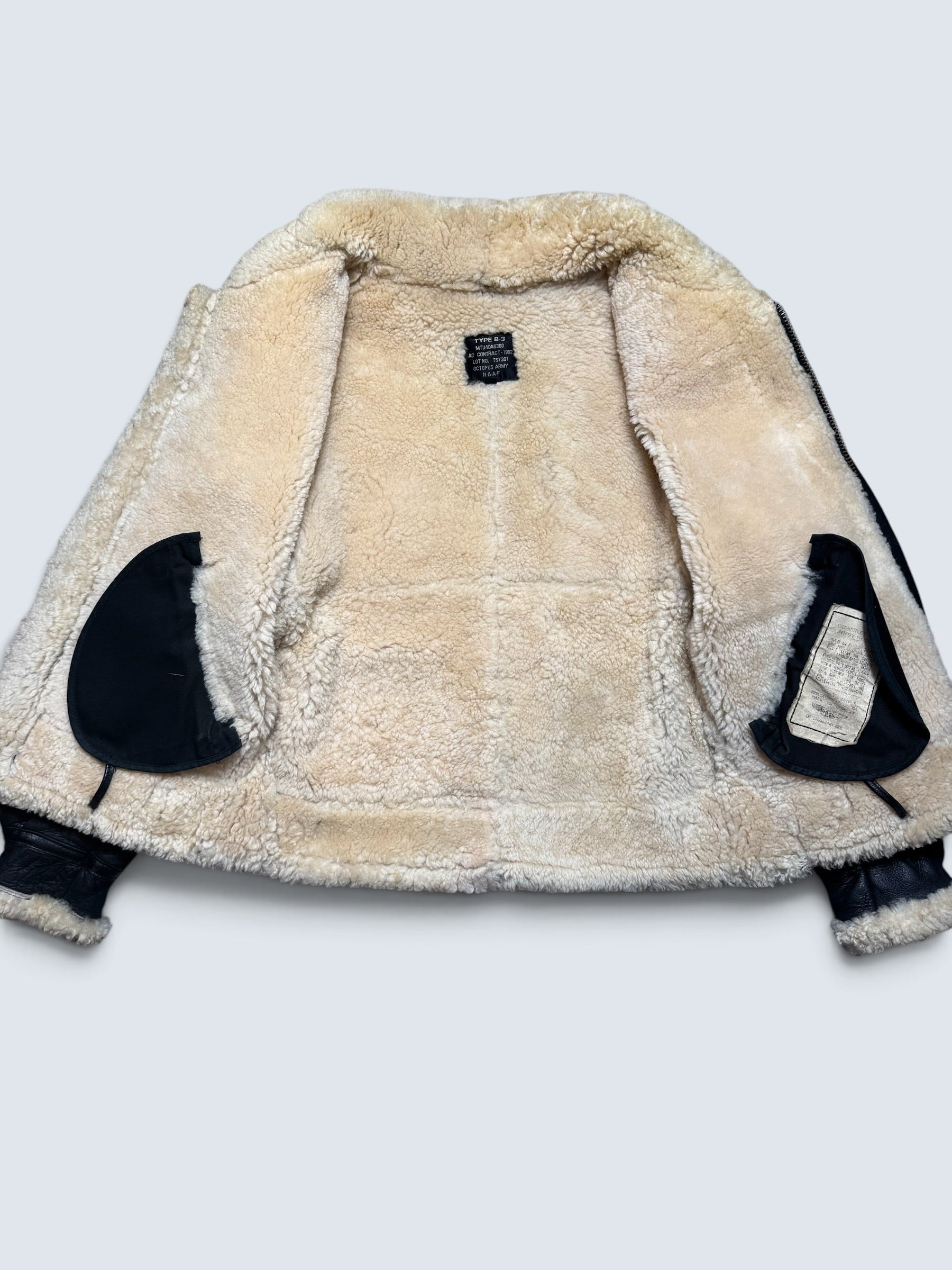 Jacket cuir flight shearling B-3 Octopus Army usaf black vintage 1992 - 38 (S)