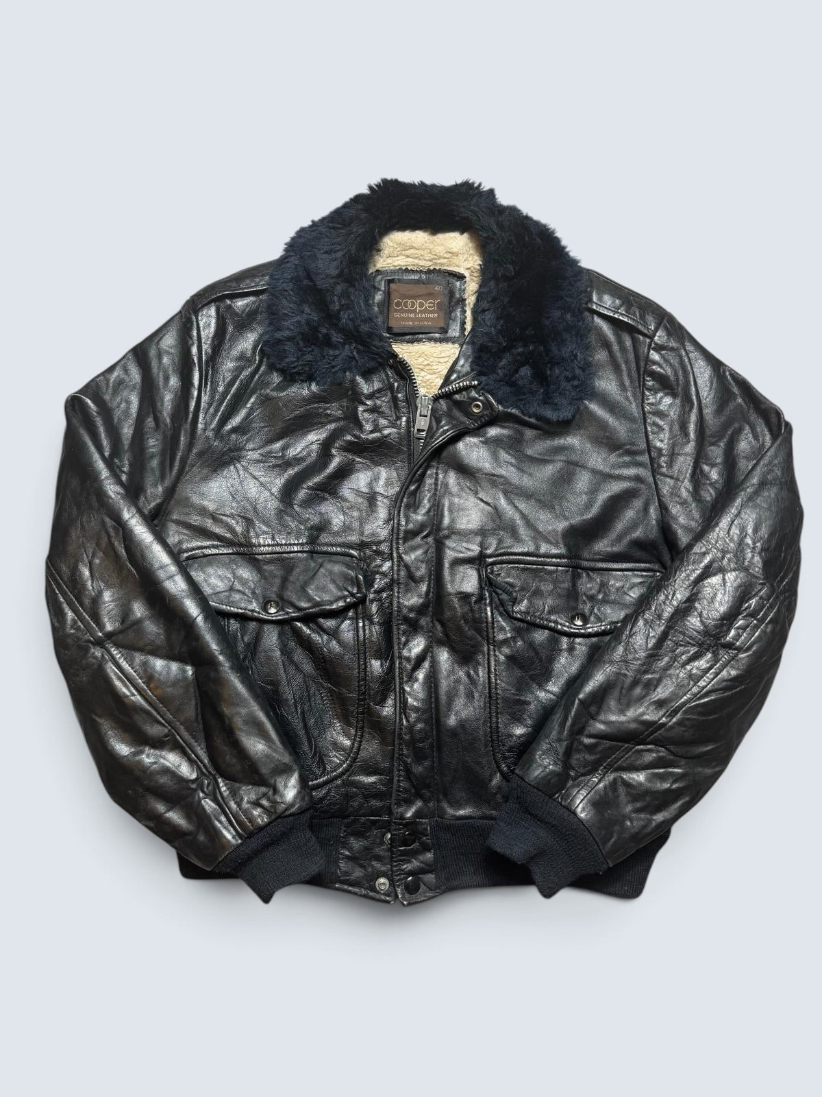Jacket cuir cowhide flight bomber Cooper made in USA black 70’s - 40 (M)