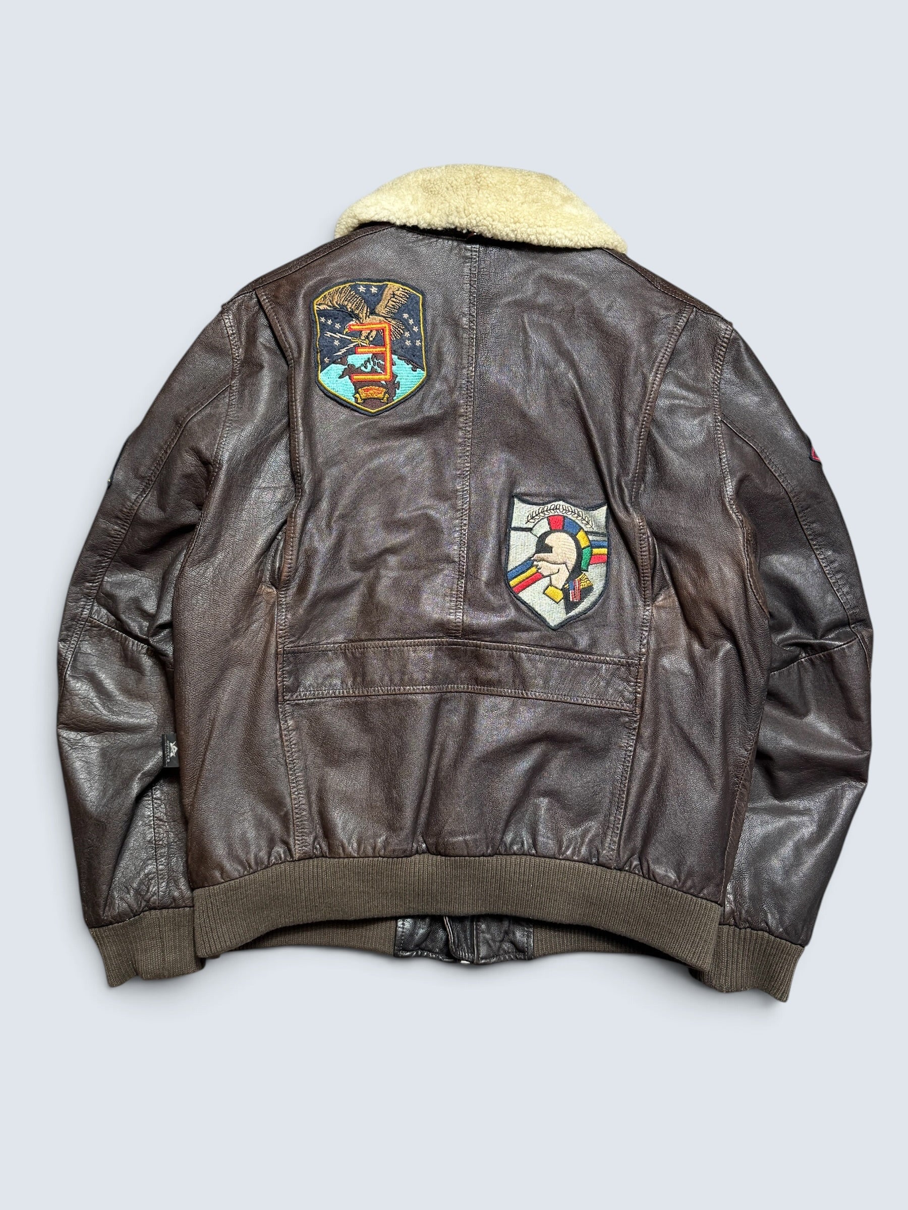 Jacket cuir cowhide flight G-1 Avirex LTD Japan exclusive Top Gun usn full patch brown 90’s - S