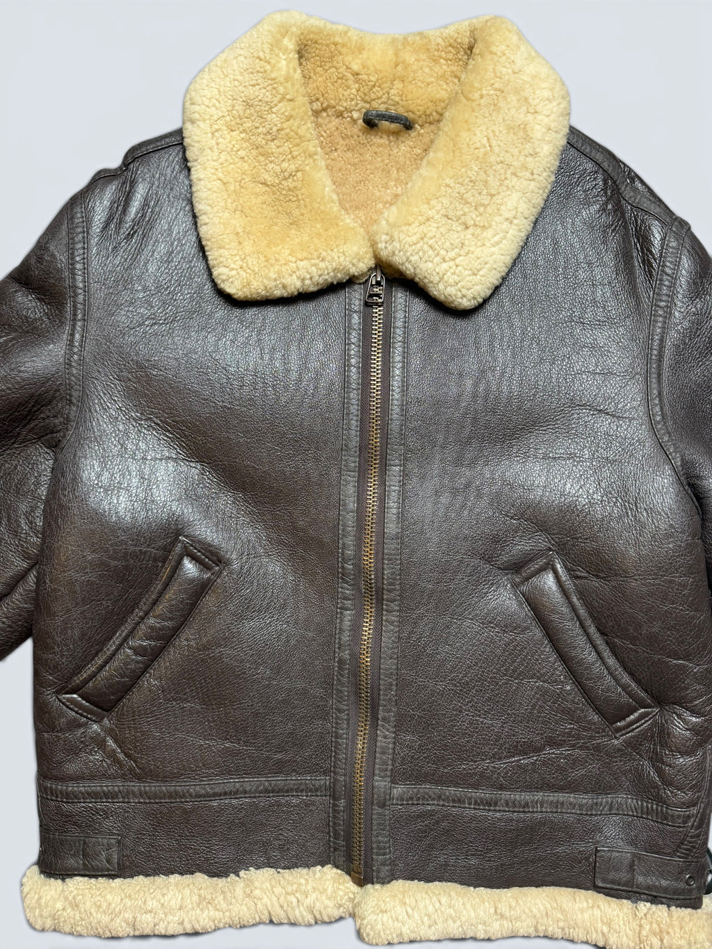 Jacket cuir bomber flight shearling aviator B-3 made in Australia usaf black vintage 90’s - L
