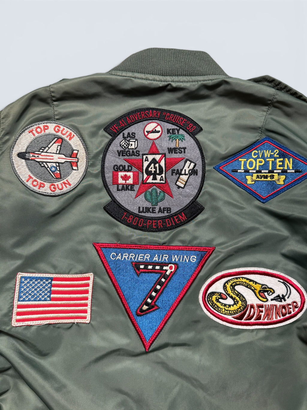 Jacket bomber flight L-2b Avirex ltd top gun usaf full patch kaki vintage 00’s - M