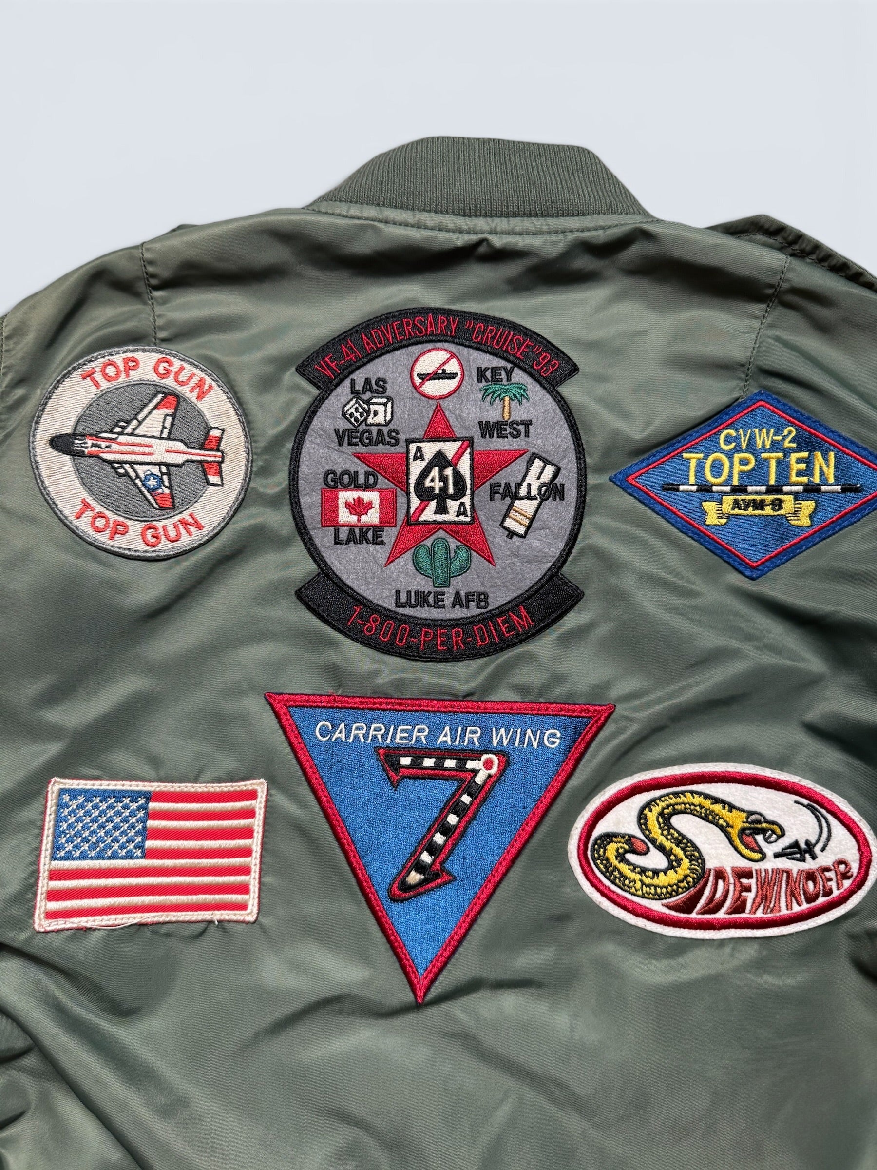 Jacket bomber flight L-2b Avirex ltd top gun usaf full patch kaki vintage 00’s - M