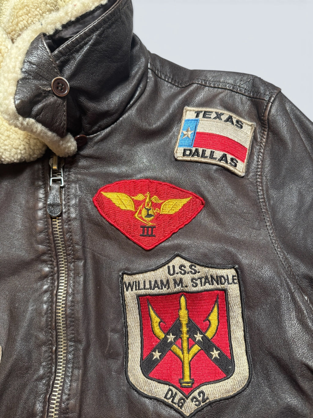 Jacket cuir cowhide flight G-1 Avirex LTD Japan exclusive Top Gun usn full patch brown 90’s - S