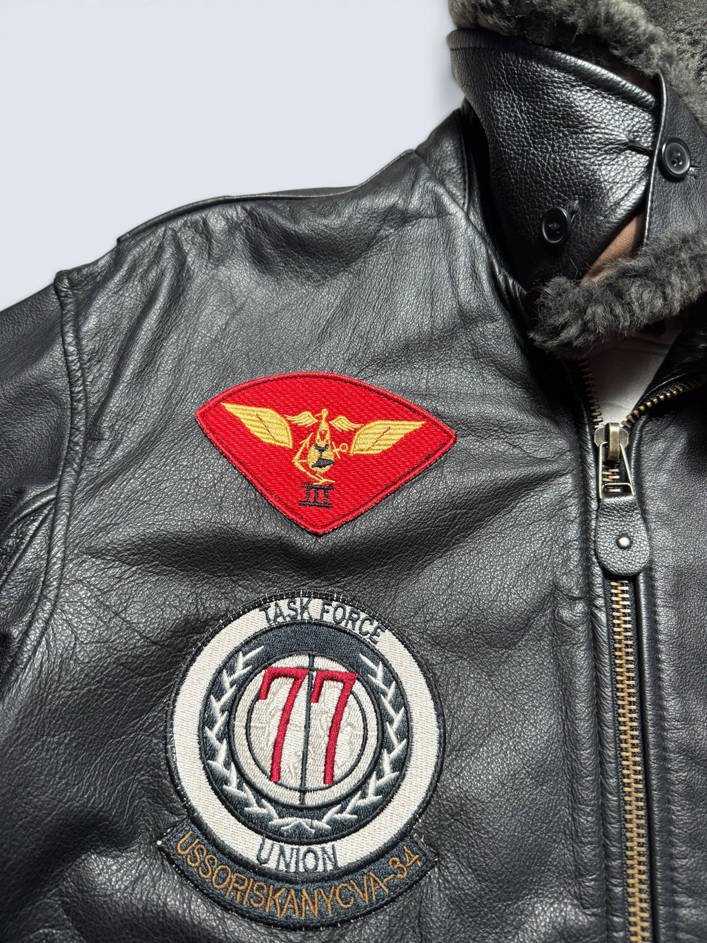 Jacket unisexe cuir cowhide flight G-1 Avirex LTD Top Gun usn full patch black 1998 - M