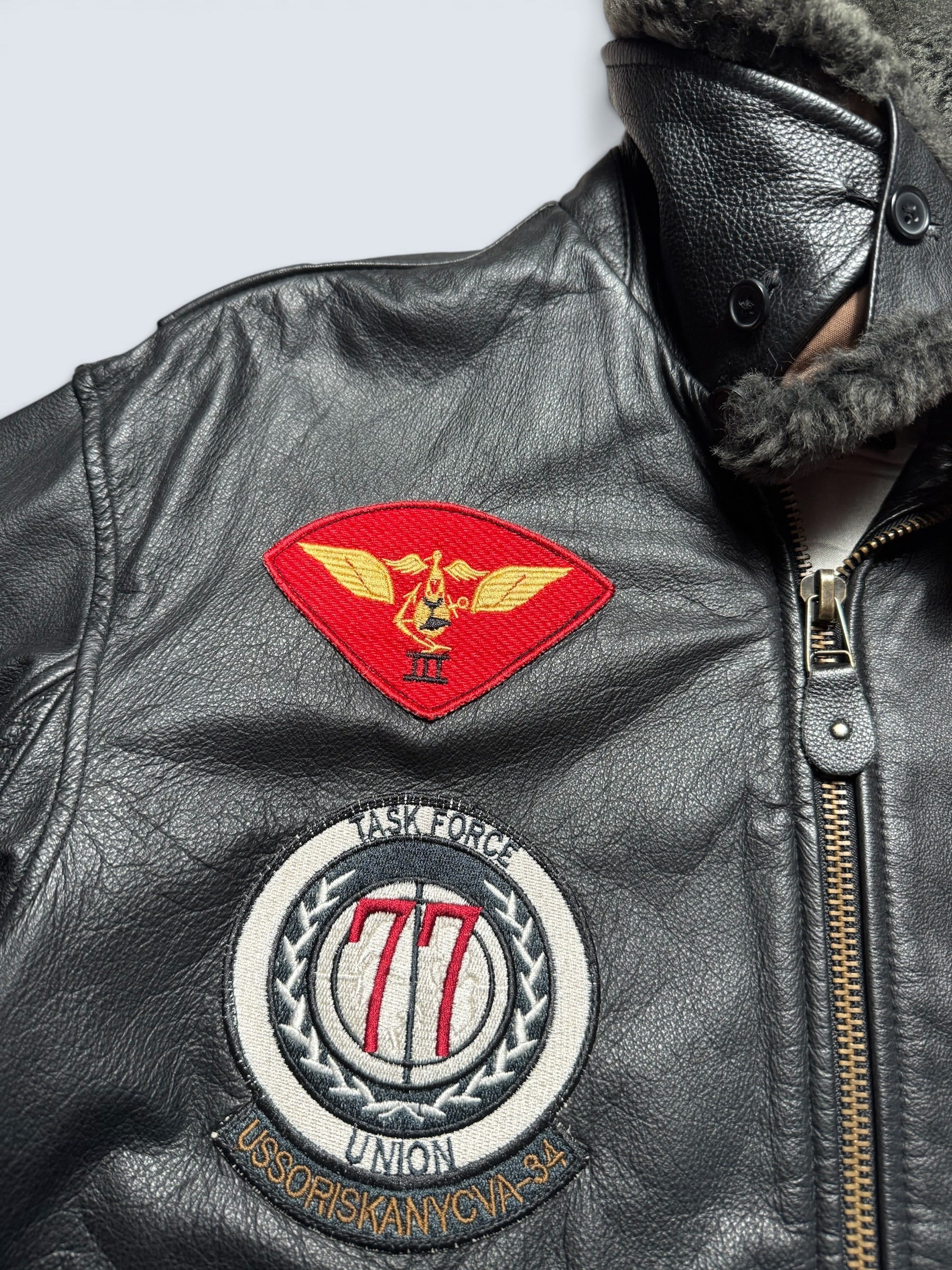 Jacket unisexe cuir cowhide flight G-1 Avirex LTD Top Gun usn full patch black 1998 - M
