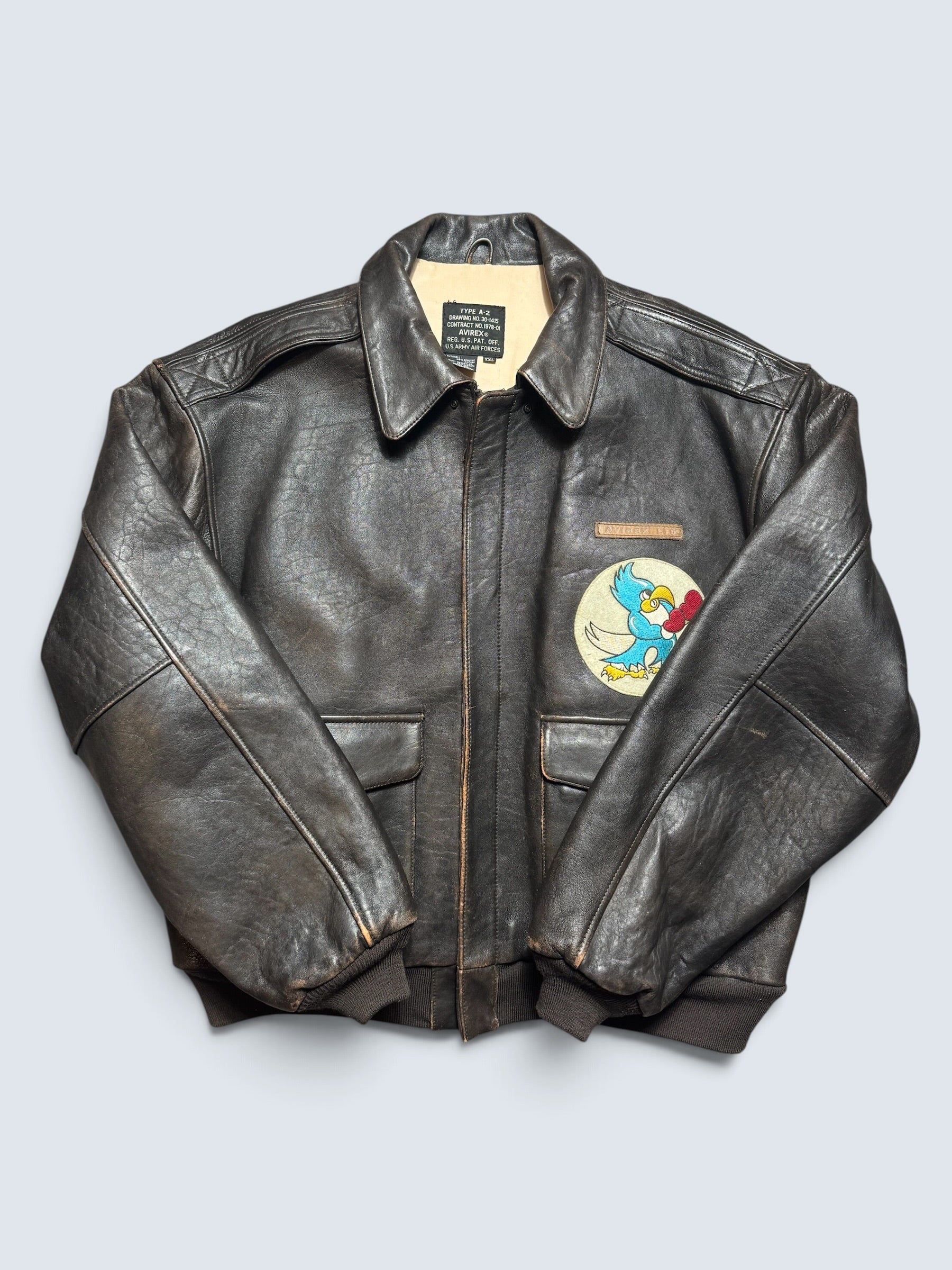 Jacket cuir flight A-2 Avirex usaf England 1941 nose art patch black 90’s - 2XL/3XL