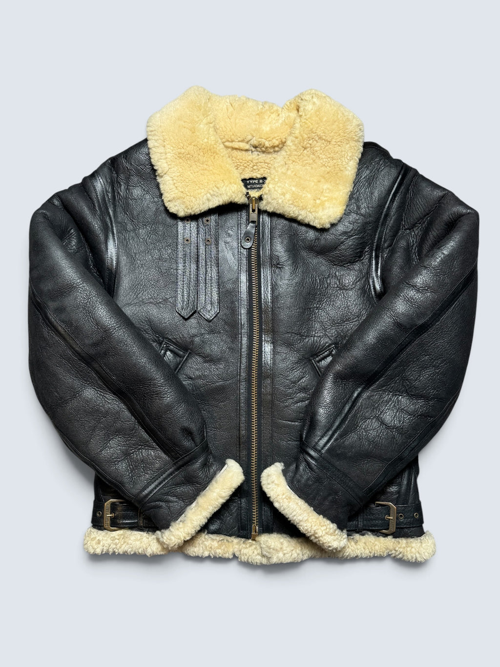 Jacket cuir flight shearling B-3 Octopus Army usaf black vintage 1992 - 38 (S)