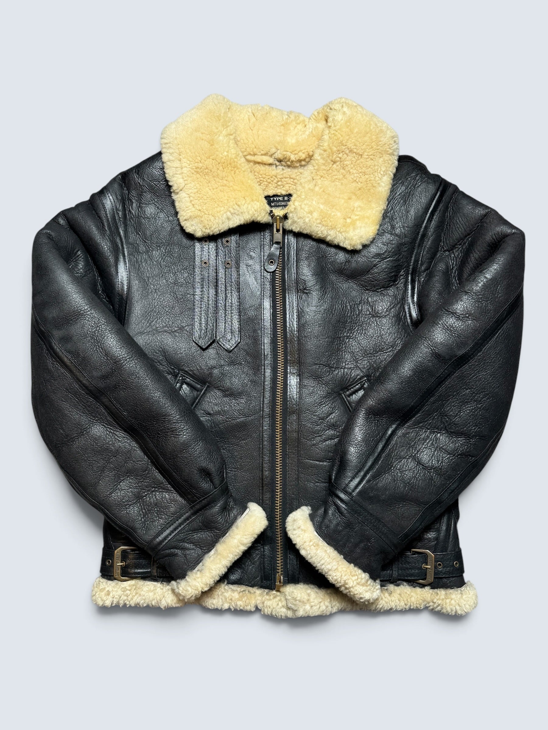 Jacket cuir flight shearling B-3 Octopus Army usaf black vintage 1992 - 38 (S)