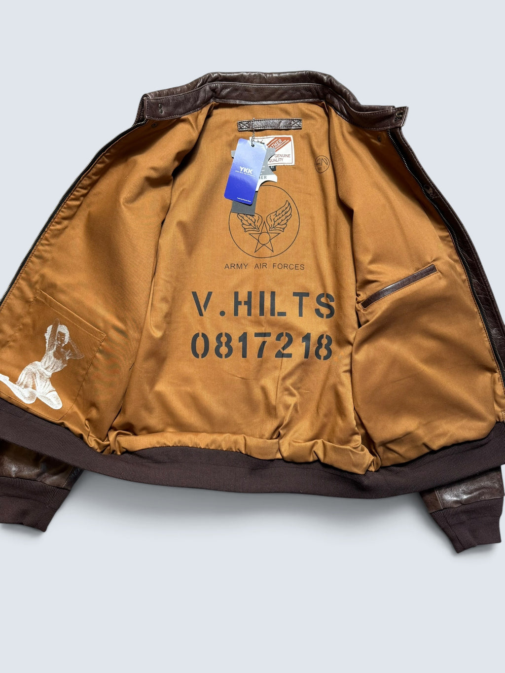 Jacket cuir horsehide flight A-2 Curphey Leather Hell's Angels patch & nose art usaf brown - 42 (L)