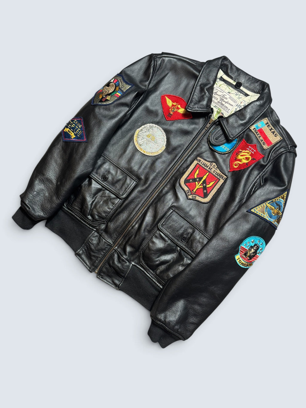 Jacket cuir cowhide flight G-1 Avirex Fly Japan exclusive Top Gun usn full patch black - M/L