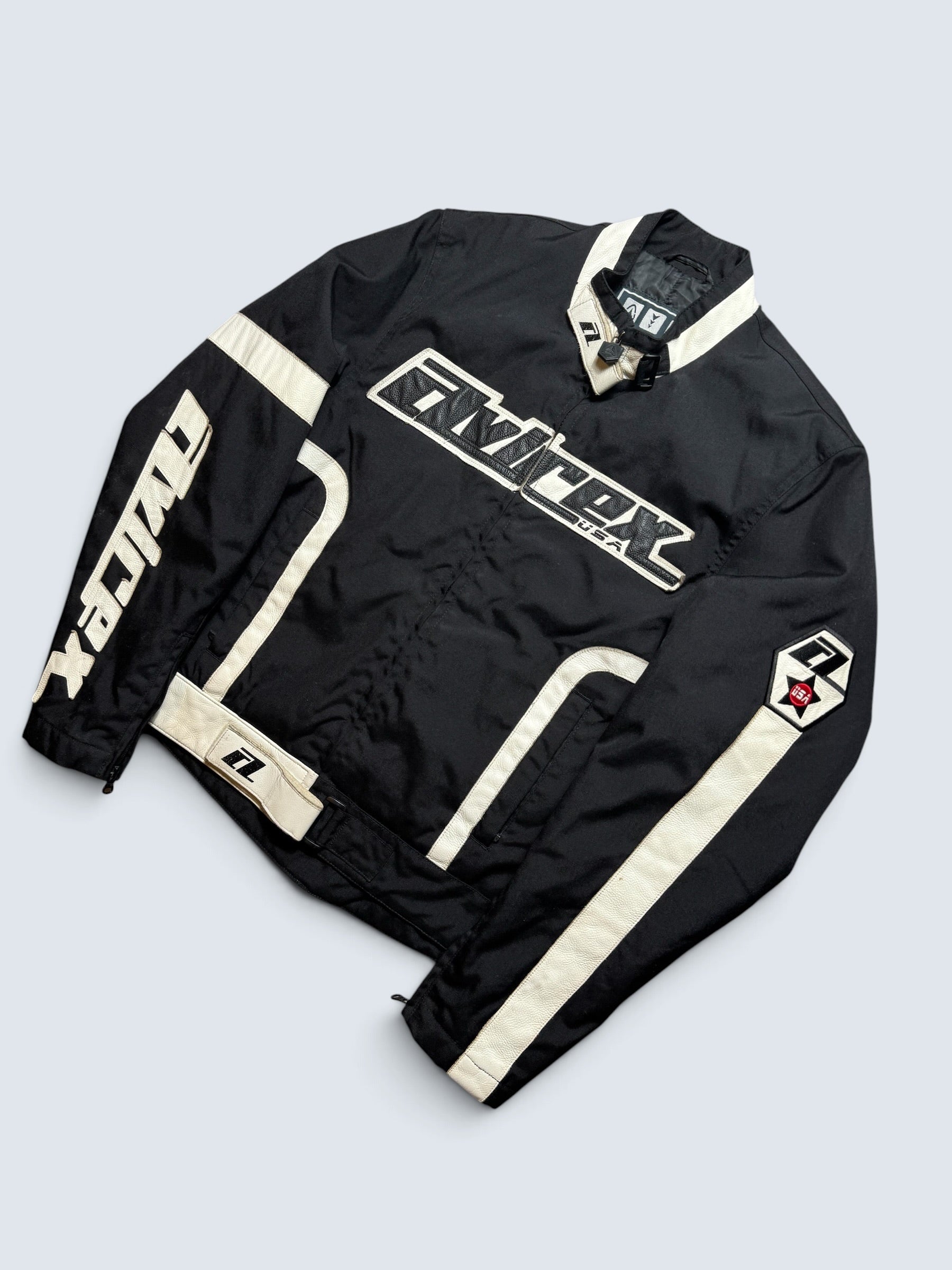 Jacket racing motorcycle Avirex usa cordura & leather black white vintage 00’s - S