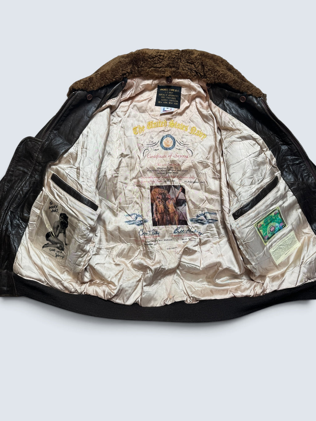 Jacket cuir cowhide flight G-1 Avirex Limited Made in USA usn 20th patch brown 80’s - M