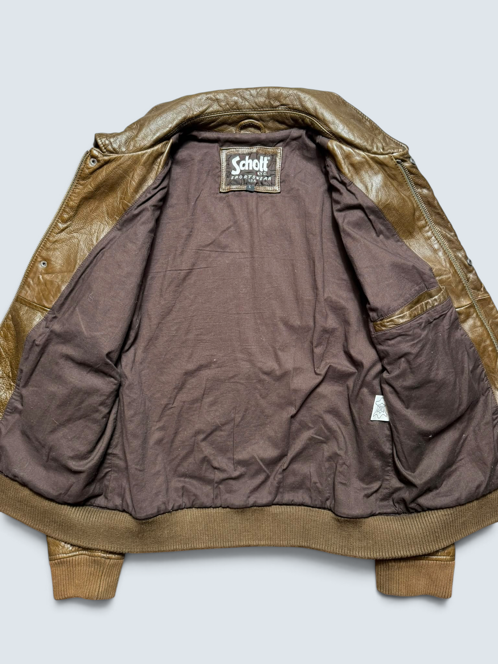 Jacket cuir bomber flight Schott NYC USA brown vintage 90’s - L