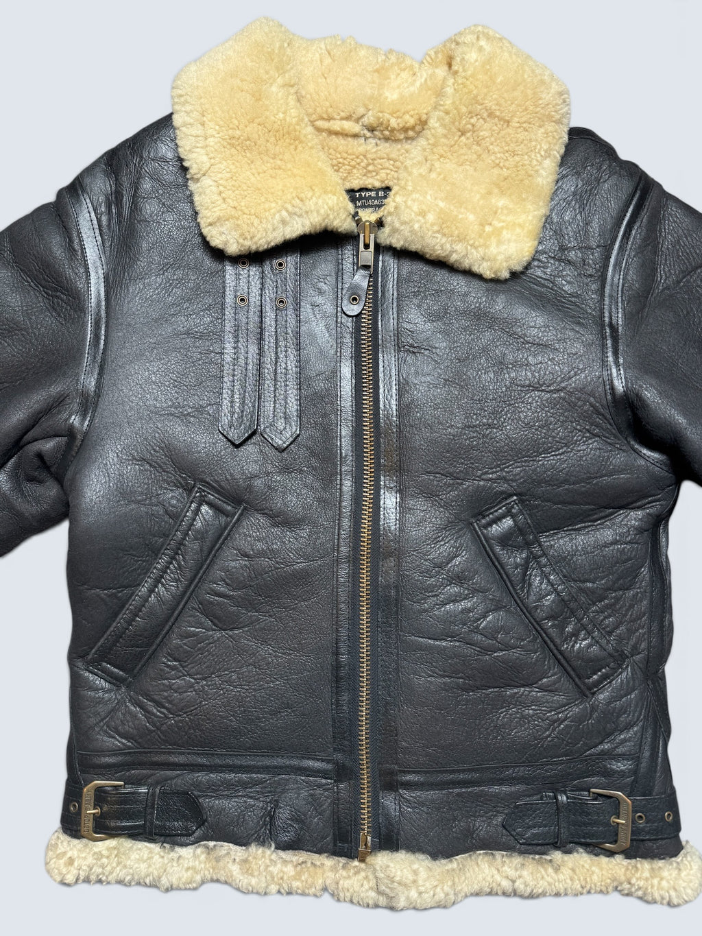 Jacket cuir flight shearling B-3 Octopus Army usaf black vintage 1992 - 38 (S)