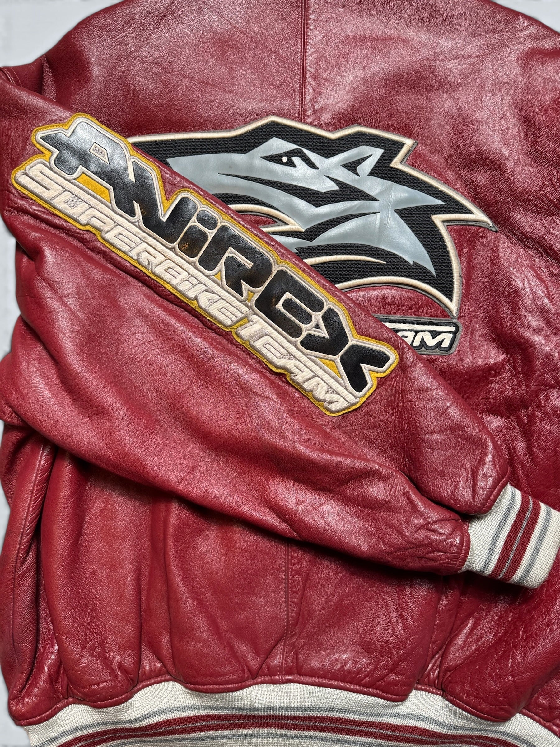 Jacket cuir cowhide varsity sport Avirex superbike team usa burgundy vintage 90's - XL