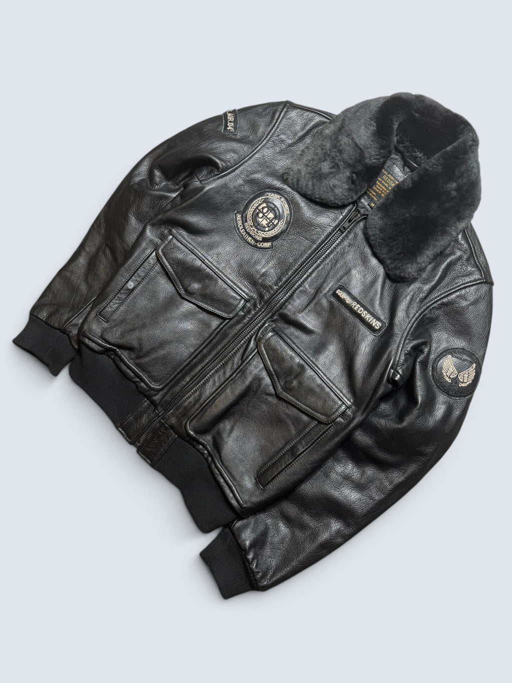 Jacket cuir bomber flight pilot Redskins A-2 full patch black vintage 00’s - M