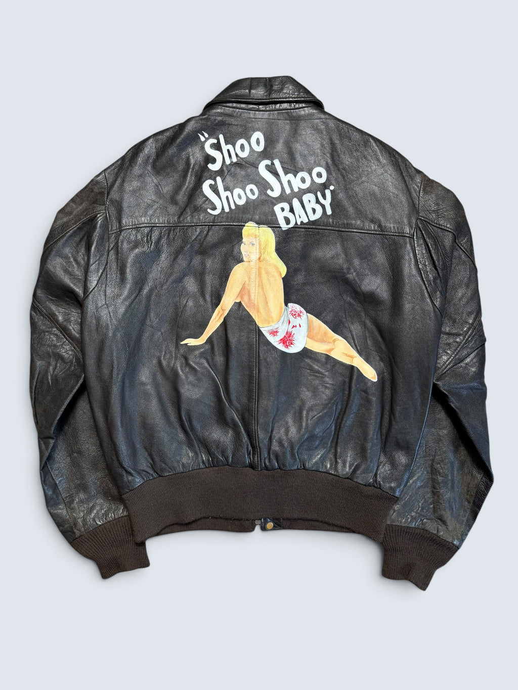 Jacket cuir flight A-2 Schott usa usaf Shoo Shoo Baby nose art patch black 80’s - 42 (M/L)