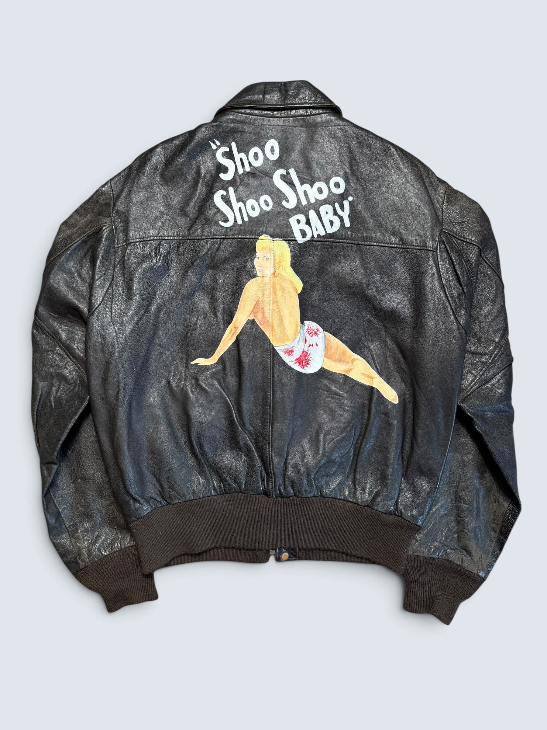 Jacket cuir flight A-2 Schott usa usaf Shoo Shoo Baby nose art patch black 80’s - 42 (M/L)