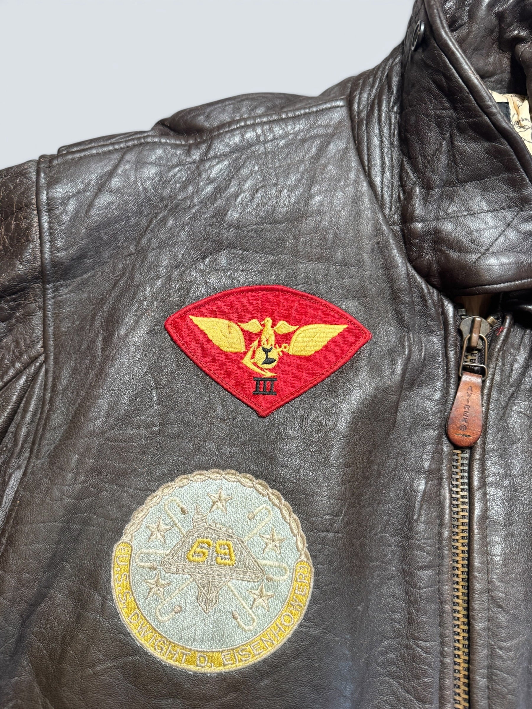 Jacket cuir cowhide flight G-1 Avirex Top Gun usn full patch black vintage 90’s - S/M