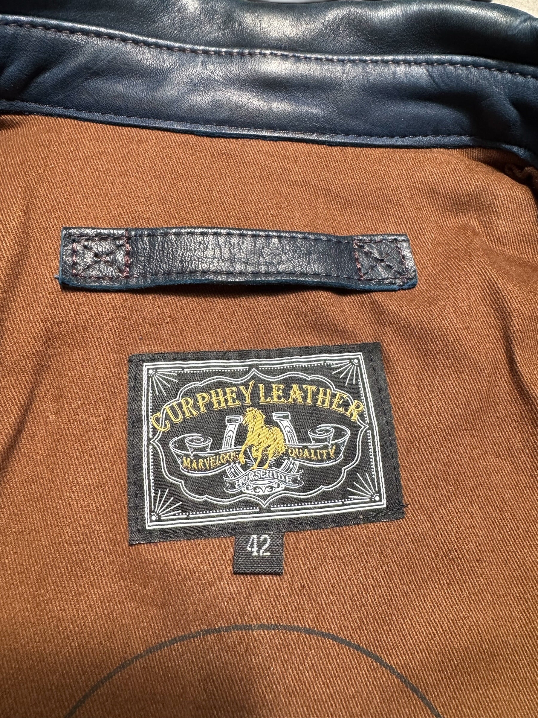 Jacket cuir horsehide bomber flight A-2 Curphey Leather patch & nose art usaf navy - 42 (L)