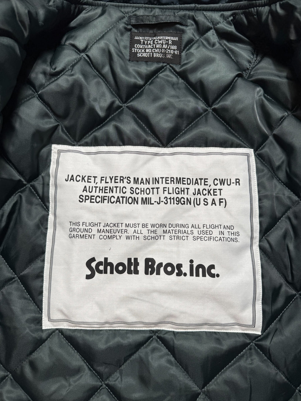 bomber fly Schott Bros nyc CWU-R/45P usaf navy vintage 90’s - M/L – vue détail 9 – SO INDUSTRIE