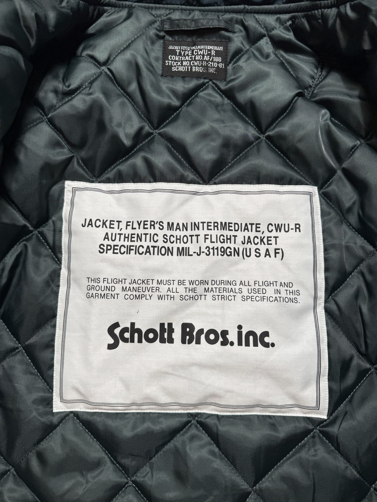 bomber fly Schott Bros nyc CWU-R/45P usaf navy vintage 90’s - M/L – vue détail 9 – SO INDUSTRIE